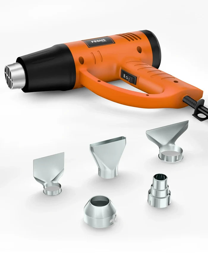FEDUS Heat Gun Hot Air Gun Temperature Machine 2000W 5 Nozzles Included, 2 Temp Settings Great for industrial use & Crafts, Removing & Drying Paint, Shrink Tubing/Wrapping Packing, Bend Pipes, Epoxy Resin, Orange FEDUS