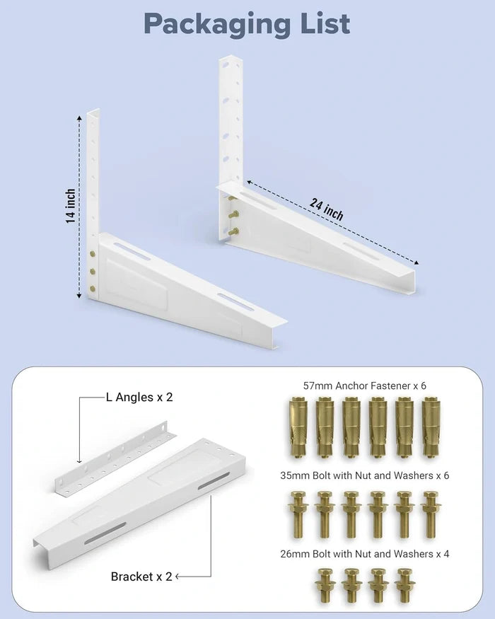 FEDUS Heavy Duty Air Conditioner Outdoor AC Stand, Outdoor Unit AC Wall Mounting Bracket Stand for 1 Ton, 1.1 Ton, 1.5 Ton, 2 Ton 2.5 Ton AC, HVAC, Compressor Split (24inches, 300kg Weight Capacity) FEDUS