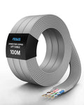 Gray cable with a black label on a white background
