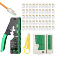 FEDUS RJ45 Crimping Tool Kit, Passthrough Crimping Tool RJ45 for Cat8, Cat7, Cat6A, Cat5E, Cat5 RJ45, 25PCS RJ45 Connector, Network LAN Tester, Cut and Strip Tool, Green, combo-4 FEDUS