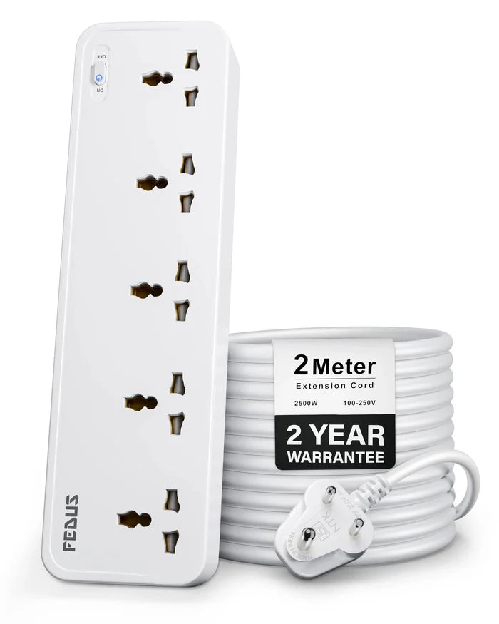 FEDUS Surge Protector, 5 Universal Sockets with Individual Switch, Extension Board Cord, Automatic Overload Protection, Fireproof Power Strip Switch Board, Spike Guard FEDUS