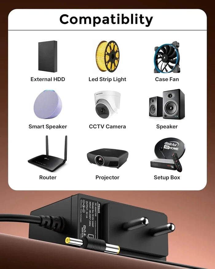 FEDUS VOLTURA 5V 1A DC Power Adapter (2 Meter Long Wire) | 5 Volt 1 Amp AC to DC Charger for Set Top Box, CCTV, Router, LED Strip | Dual Connector (5.5mm & 4.0mm Pin) | Surge Protection & ABS Body FEDUS