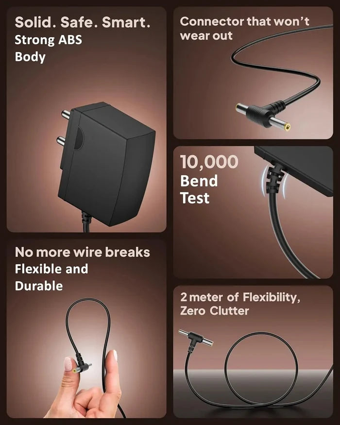 FEDUS VOLTURA 5V 1A DC Power Adapter (2 Meter Long Wire) | 5 Volt 1 Amp AC to DC Charger for Set Top Box, CCTV, Router, LED Strip | Dual Connector (5.5mm & 4.0mm Pin) | Surge Protection & ABS Body FEDUS