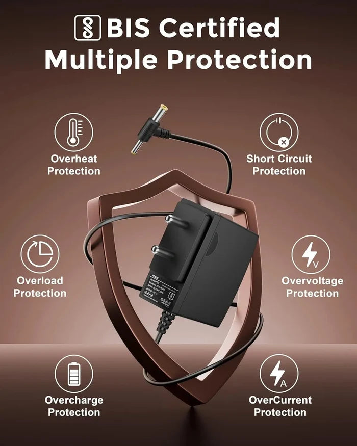 FEDUS VOLTURA 5V 1A DC Power Adapter (2 Meter Long Wire) | 5 Volt 1 Amp AC to DC Charger for Set Top Box, CCTV, Router, LED Strip | Dual Connector (5.5mm & 4.0mm Pin) | Surge Protection & ABS Body FEDUS