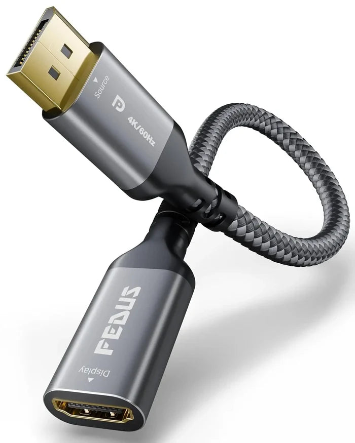 FEDUS VORTAX DisplayPort to HDMI Adapter Cable [4K@60Hz UHD, 2K@144Hz] Uni-Directional DP Source to HDMI Display Converter, Nylon Braided, Gold-Plated Dongle for PC, Laptop,Monitor, Projector(9.7 INCH) FEDUS