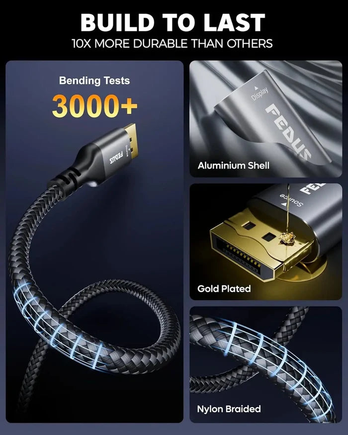 FEDUS VORTAX DisplayPort to HDMI Adapter Cable [4K@60Hz UHD, 2K@144Hz] Uni-Directional DP Source to HDMI Display Converter, Nylon Braided, Gold-Plated Dongle for PC, Laptop,Monitor, Projector(9.7 INCH) FEDUS