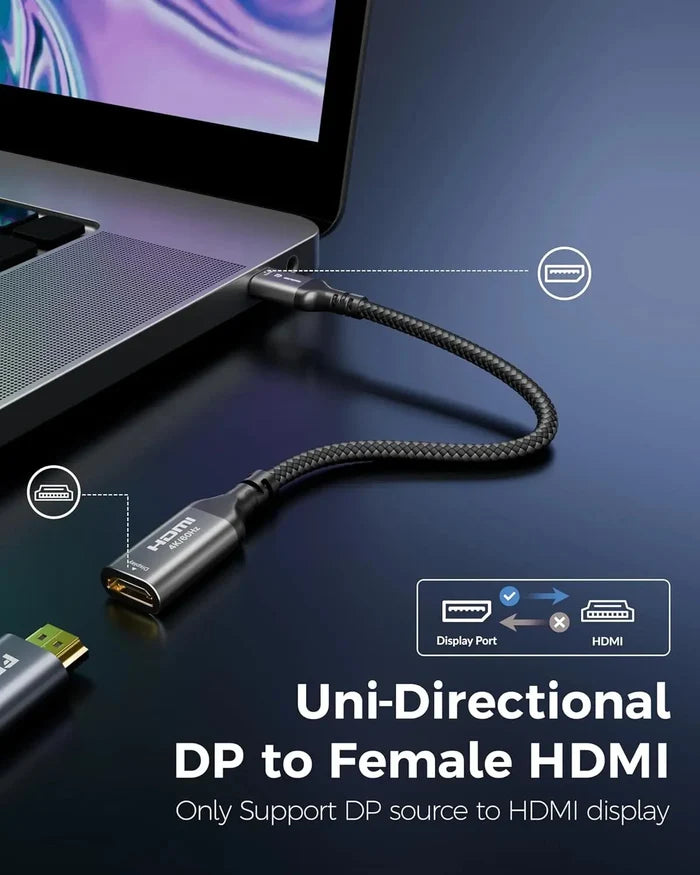 FEDUS VORTAX DisplayPort to HDMI Adapter Cable [4K@60Hz UHD, 2K@144Hz] Uni-Directional DP Source to HDMI Display Converter, Nylon Braided, Gold-Plated Dongle for PC, Laptop,Monitor, Projector(9.7 INCH) FEDUS