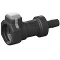 Black plastic female coupler with 1/2 inch barb, industrial connector fitting