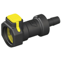 Black and yellow 3/8 inch barb female coupler, plastic quick connector fitting