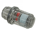 Clear plastic flow indicator with 3/4 inch NPT male and 3/8 inch FNPT female ends