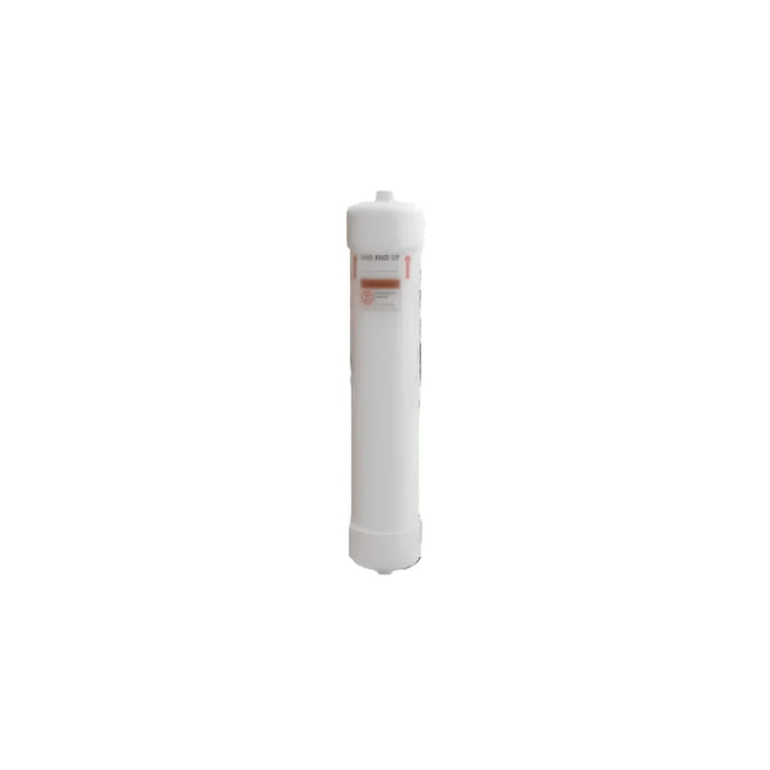 White deionizer refill cartridge for water purification, upright on plain background