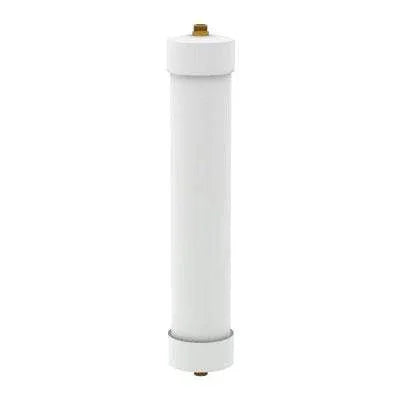 White deionizer refill cartridge for water filtration systems, isolated on white background.