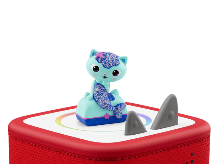 Mercat Tonie on a red Toniebox 2 ready to play audio stories and songs