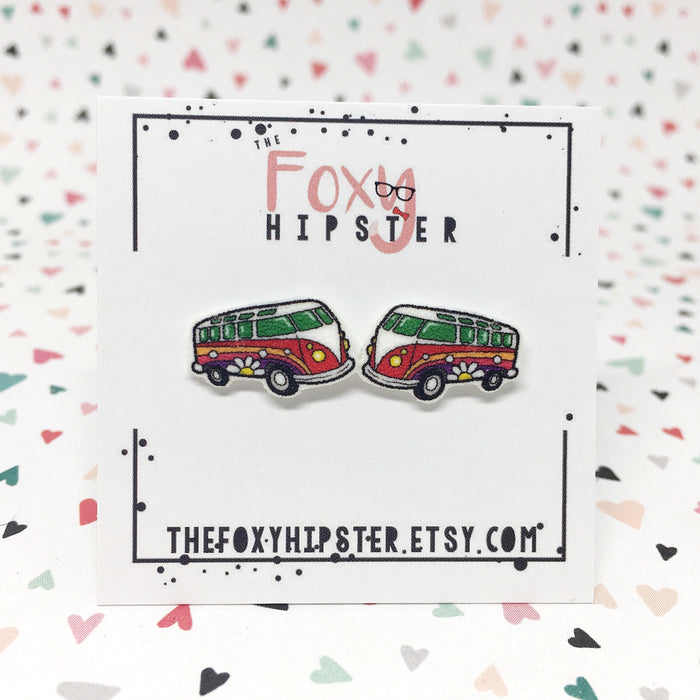 Groovy Hippie Bus Stud Earrings