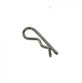 Steel hitch pin clip for securing facility power equipment, isolated on white background