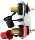 Jump start connector panel with brass terminals and protective covers for power systems