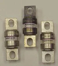 Set of three industrial power fuses with metal terminals for electrical equipment