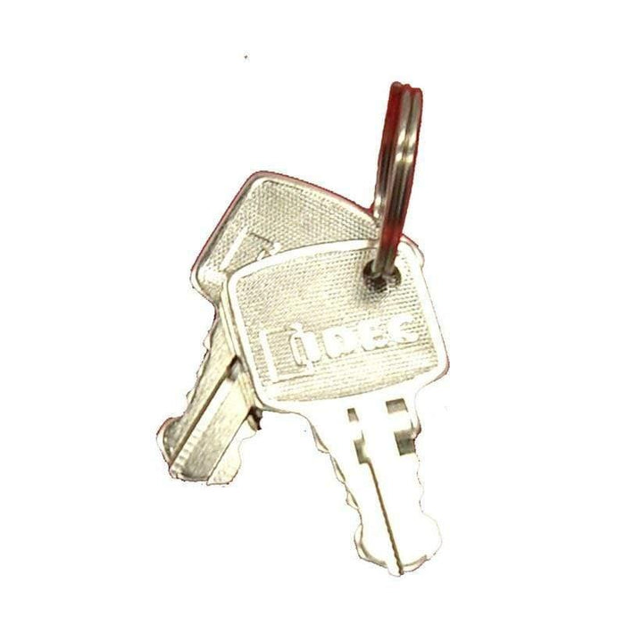 Replacement metal keys on a key ring for industrial battery box or equipment locks