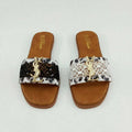 Lace Sequin Flat Slide Sandals - Designer Gold Letter