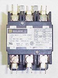 Square D three-pole line contactor with labeled terminals and voltage rating plate