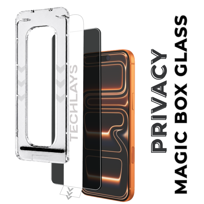 Magic Box Privacy Tempered Glass with Alignment Tray & Nanbo High Aluminium Technology for Iphone 18 Pro