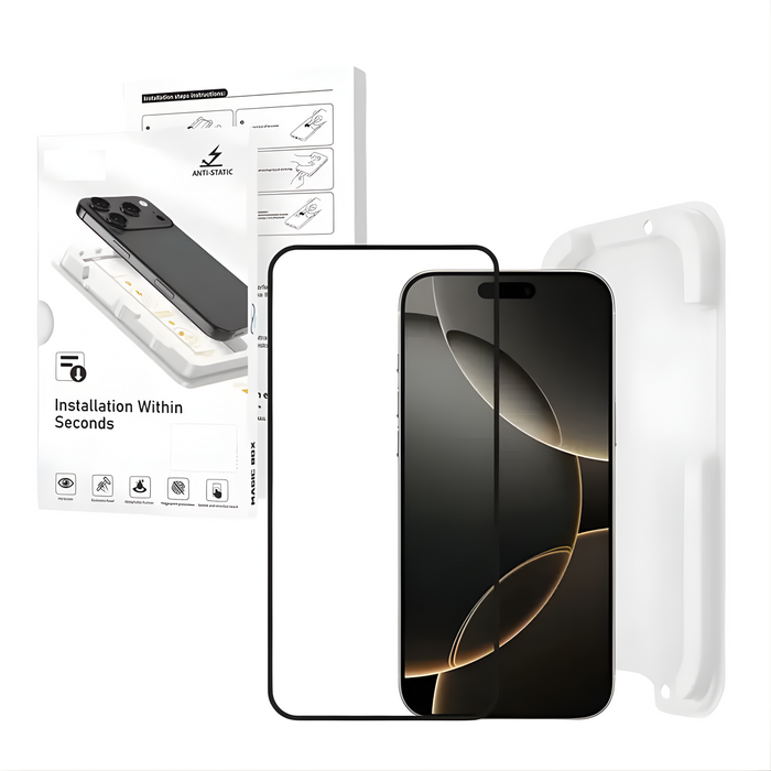 Magic Box Privacy Tempered Glass with Alignment Tray & Nanbo High Aluminium Technology for Iphone 18 Pro Max