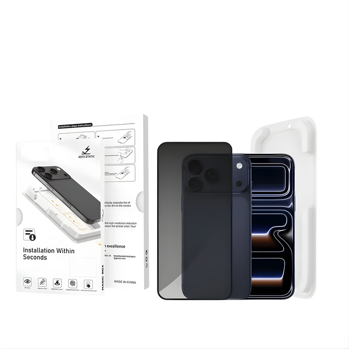 Magic Box Privacy Tempered Glass with Alignment Tray & Nanbo High Aluminium Technology for Iphone 18 Pro Max