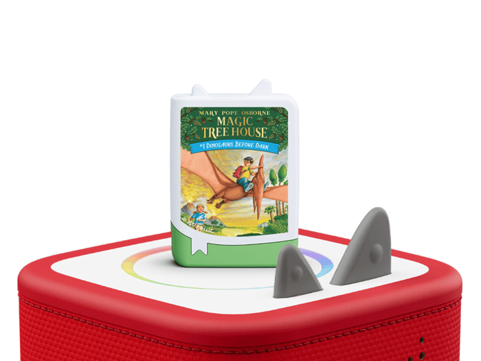 Magic Treehouse Audiobook Tonie on a red Toniebox 2 ready to play audio stories and songs