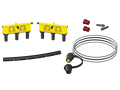 On-board marine battery watering system kit with yellow manifolds, tubing, and connectors