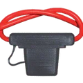 Black maxi fuse holder with red wire loop and protective cap