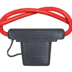 Black maxi fuse holder with red wire loop and protective cap