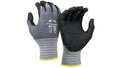 Gray and black micro-foam nitrile coated safety work gloves, ergonomic design