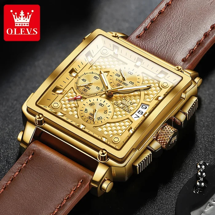 OLEVS 9925 Leather Strap Men's Watches Multifunction Waterproof Auto Date Wrist watch for Man