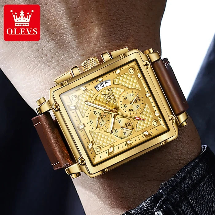 OLEVS 9925 Leather Strap Men's Watches Multifunction Waterproof Auto Date Wrist watch for Man