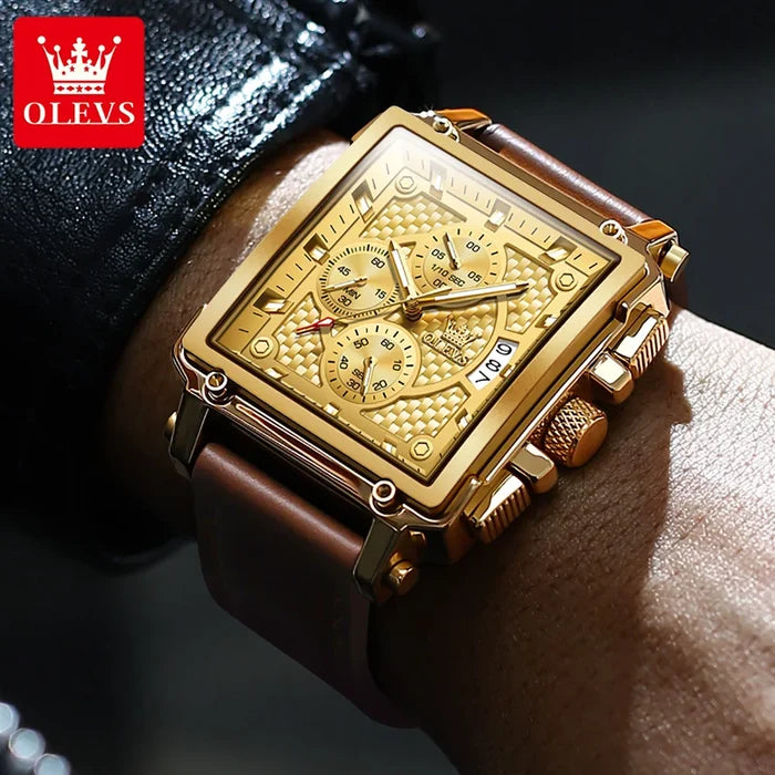 OLEVS 9925 Leather Strap Men's Watches Multifunction Waterproof Auto Date Wrist watch for Man