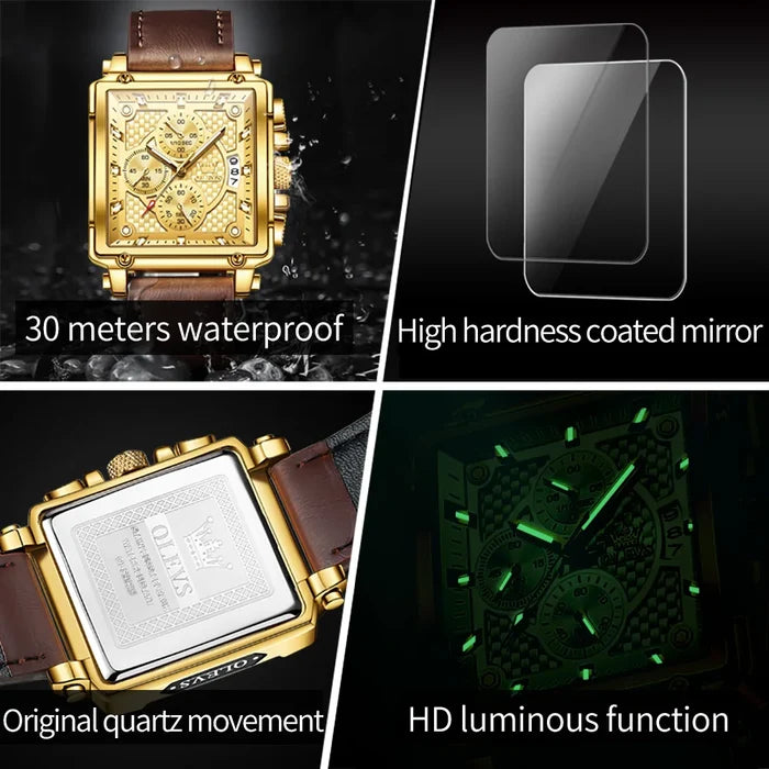 OLEVS 9925 Leather Strap Men's Watches Multifunction Waterproof Auto Date Wrist watch for Man