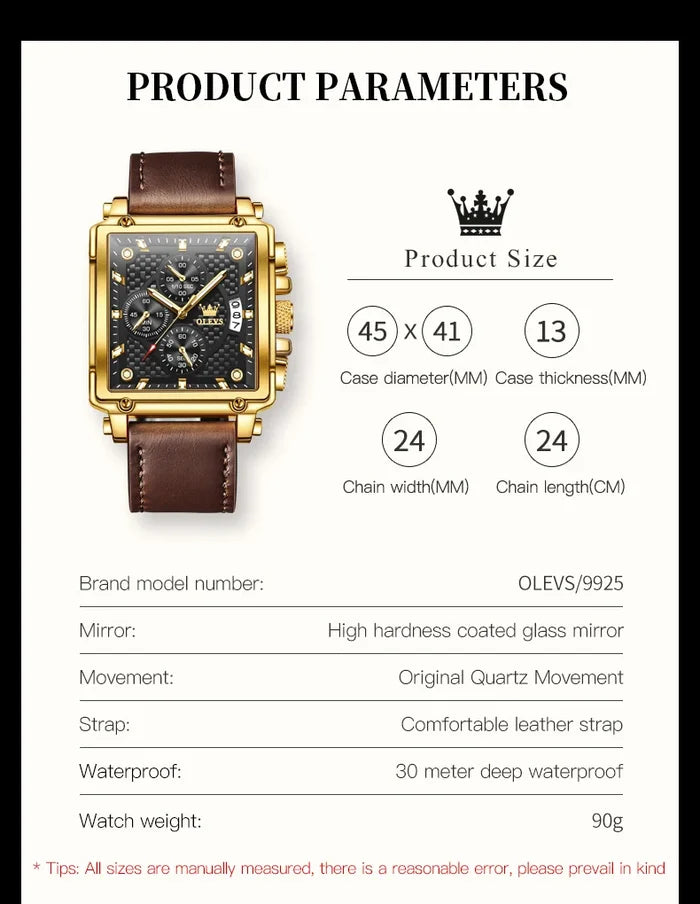 OLEVS 9925 Leather Strap Men's Watches Multifunction Waterproof Auto Date Wrist watch for Man