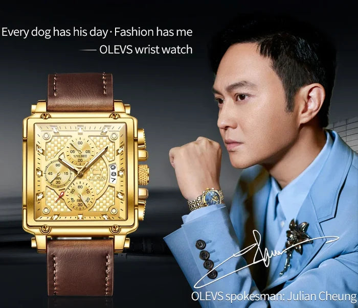 OLEVS 9925 Leather Strap Men's Watches Multifunction Waterproof Auto Date Wrist watch for Man