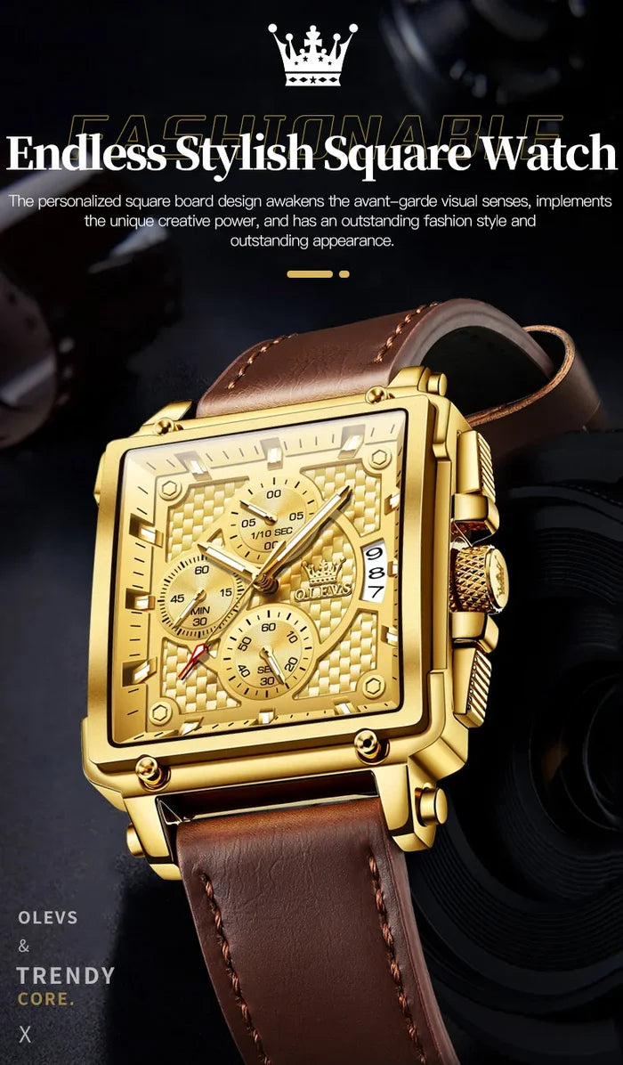 OLEVS 9925 Leather Strap Men's Watches Multifunction Waterproof Auto Date Wrist watch for Man