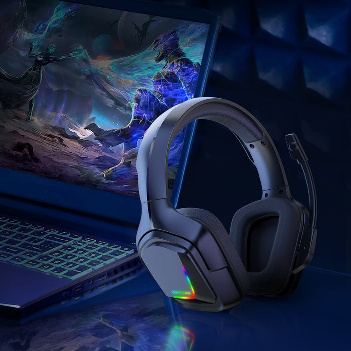 ONIKUMA K20 RGB wired gaming headset with noise-canceling earphones, adjustable microphone, black and gray design, illuminated logo, for gaming