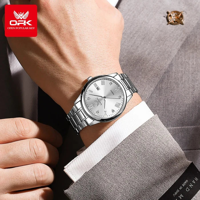 OPK Brand Men's Watch Roman Digital Calendar Quartz Waterproof Luminous Stainless Steel Strap 6025