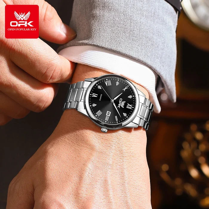 OPK Brand Men's Watch Roman Digital Calendar Quartz Waterproof Luminous Stainless Steel Strap 6025