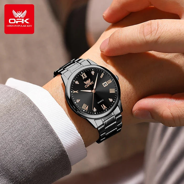 OPK Brand Men's Watch Roman Digital Calendar Quartz Waterproof Luminous Stainless Steel Strap 6025