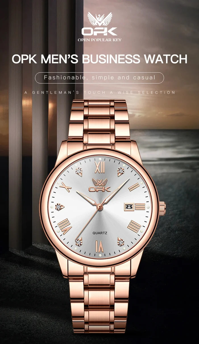 OPK Brand Men's Watch Roman Digital Calendar Quartz Waterproof Luminous Stainless Steel Strap 6025