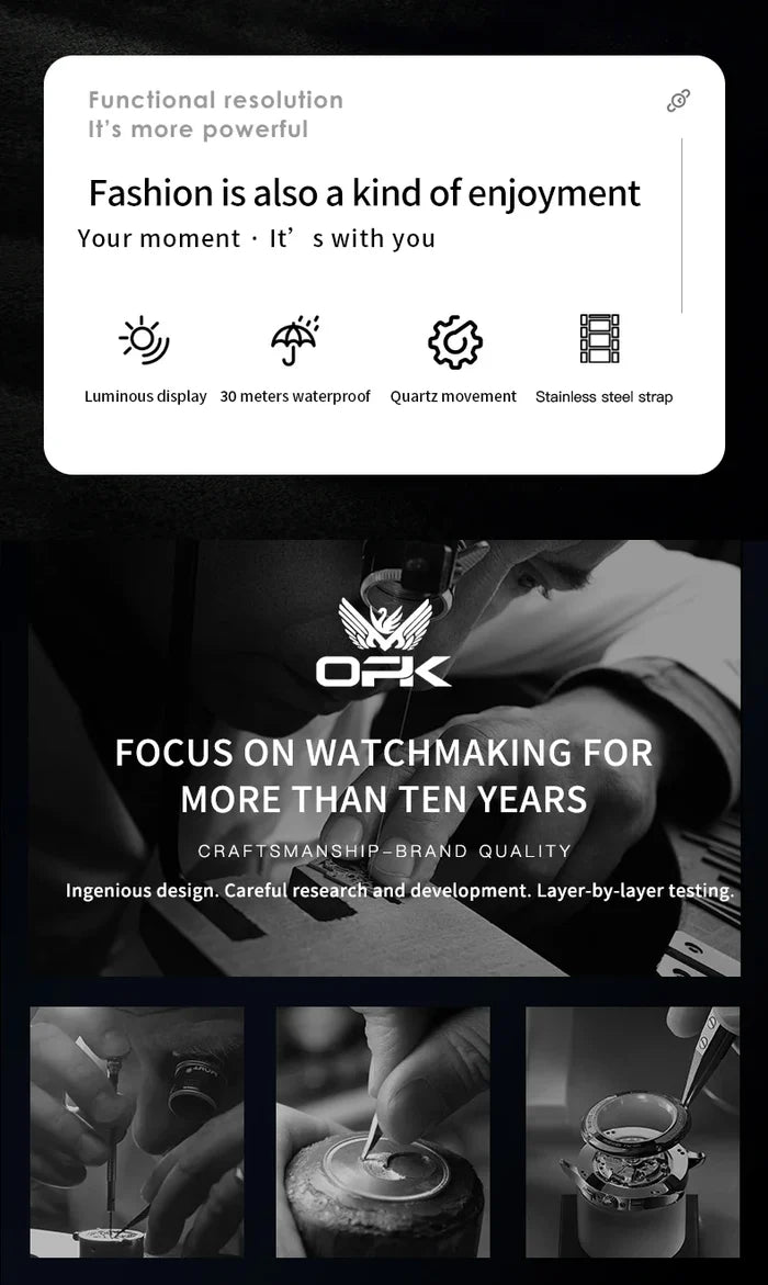 OPK Brand Men's Watch Roman Digital Calendar Quartz Waterproof Luminous Stainless Steel Strap 6025