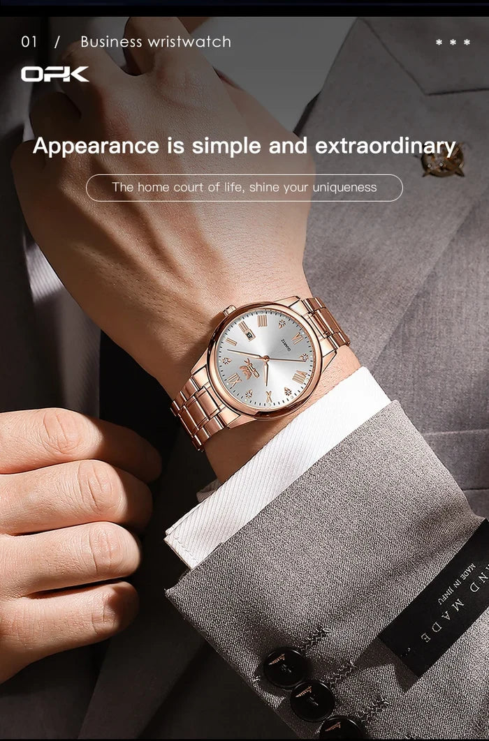 OPK Brand Men's Watch Roman Digital Calendar Quartz Waterproof Luminous Stainless Steel Strap 6025