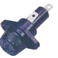 panel mount glass fuse holder with black plastic body and metal terminals