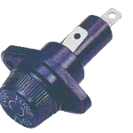 panel mount glass fuse holder with black plastic body and metal terminals