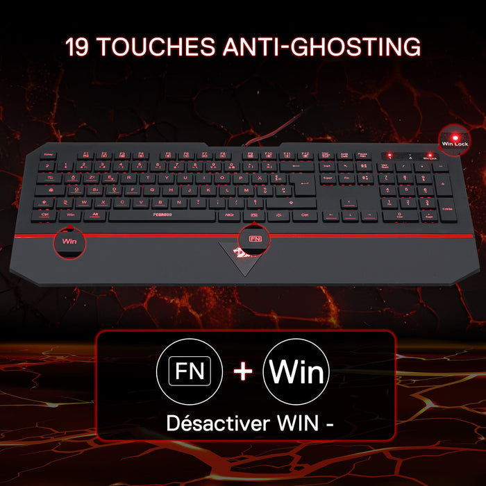 Redragon K502 Clavier De Jeu À Membrane Filiaire、avec Repose-Poignet、Touches Multimédia、Mince、Durable、Silencieux、Ergonomique、AZERTY FR、Parfait pour Ordinateur、Idéal pour Les Players、Noir