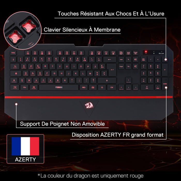 Gaming keyboard with features highlighted on a dark background